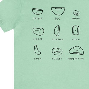 Rock Climbing Shirt, Types of Holds, Cute Climber Tee, Mountain Adventure T-shirt, Nature Lover Gift, Gift for her, Women&#39;s Climbing tshirt