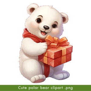 Cute polar Bear clipart, 12 high quality PNG and JPG files, Bear graphics, cute white bear, festive images, printable graphics.