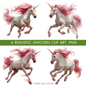 Unicornios rosas y blancos realistas. Estilo de pintura digital similar a la pintura al óleo. en estilo clip art.descarga instantánea para uso comercial.