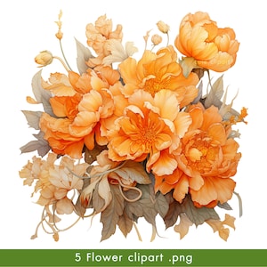 5 Yellow flower clipart, digital download, autumn botanical illustration for invitation, handicraft collage, flower png.