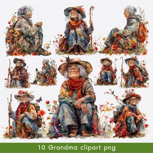 Anciana caprichosa, ilustración de la abuela Gráficos PNG, anciana en acuarela, anciana sobre fondo transparente. Se puede utilizar comercialmente