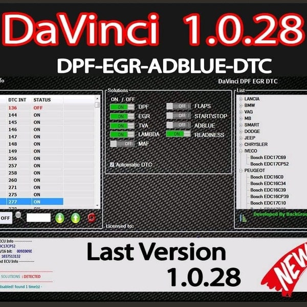 DaVinci 1.0.28 2023 DPF EGR ADBlue DTC Flaps Lambda