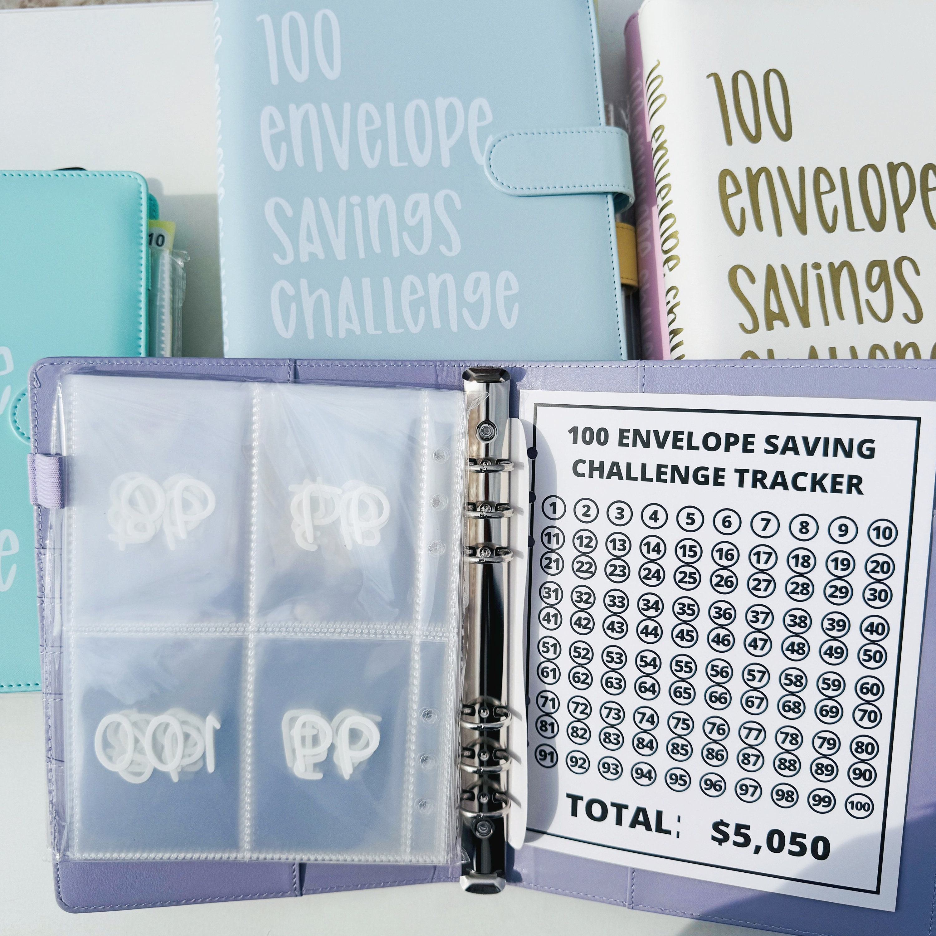 Classeur de défi d'enveloppe 100 facile et moyen d'économiser