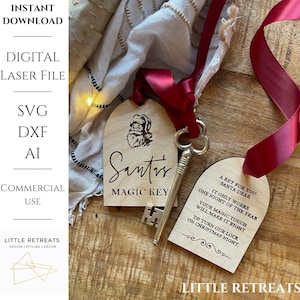 Santa's Magic Key SVG bestand knippen Gepersonaliseerde magie van Kerstmis Gegraveerd Glowforge Ornament Laser Kerst Decor Geen Schoorsteen Leveranciersmarkt