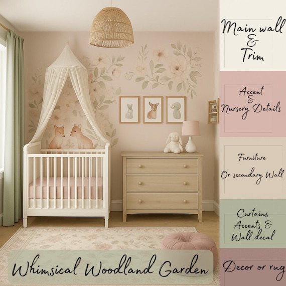 Blush Pink Accent Wall Nursery Woodland Baby Girl Nursery Design