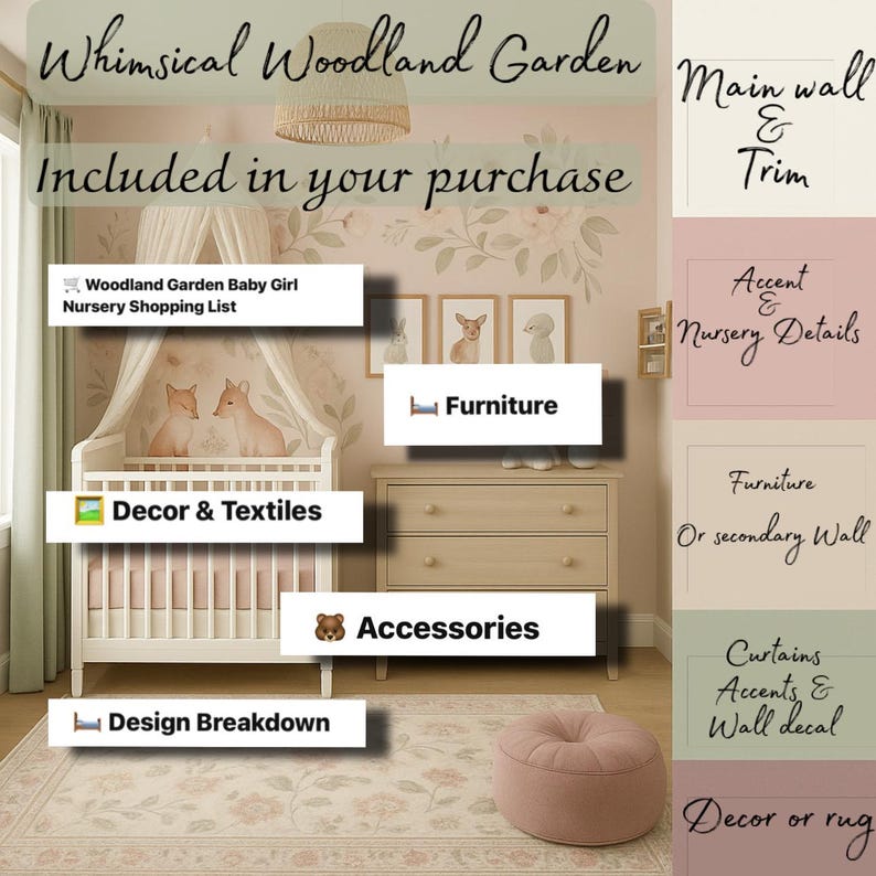 Woodland Baby Girl Nursery Design Bundle: Blush Sage Color Palette ...