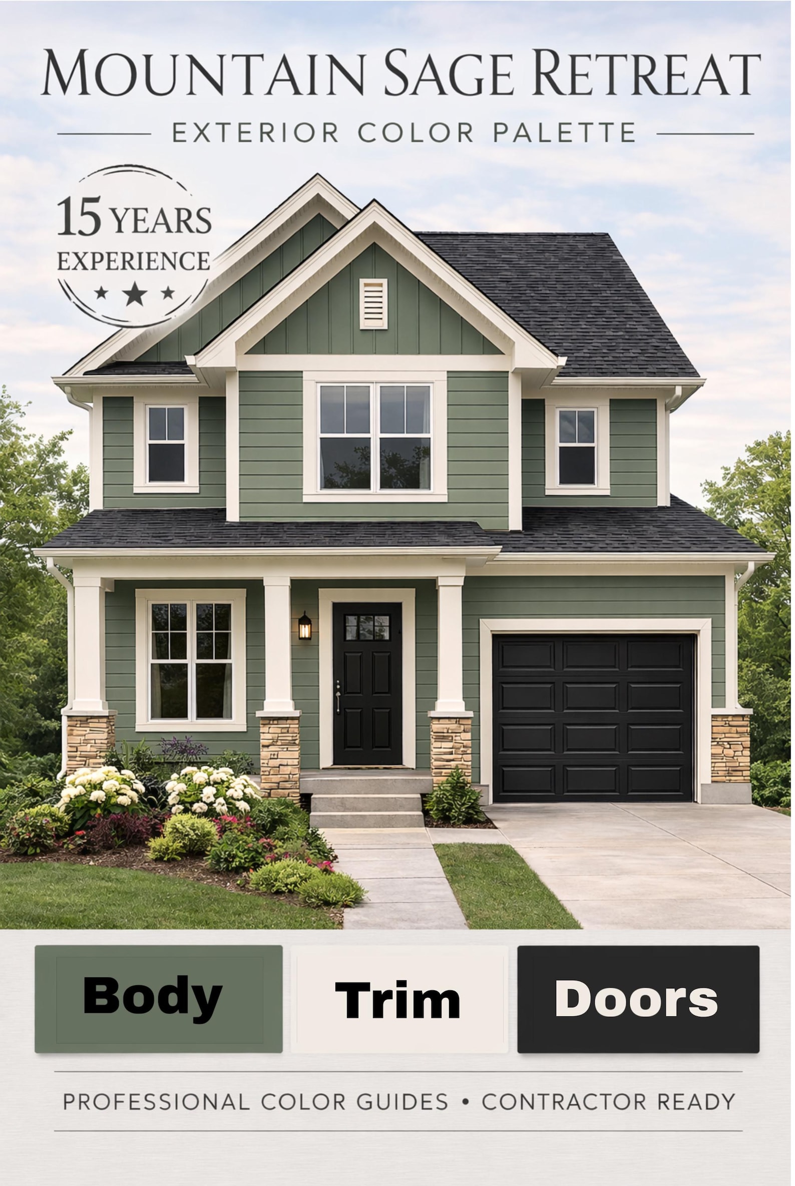 Mountain Sage Exterior Paint Color Scheme, Green House Exterior, Modern ...