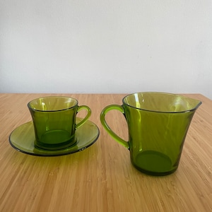 Vintage Duralex France Tea/Coffee Set -6cup + 1 jar