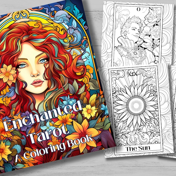 Enchanted Tarot: 23 Coloring Pages for Adults, Major Arcana Tarot Cards, Printable Coloring Pages, Digital Coloring, Celestial Coloring