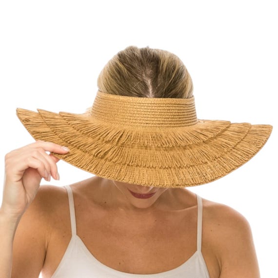 Fringe Straw Sun Visor: Beachy Wide Brim Summer Hat - Etsy display picture 2