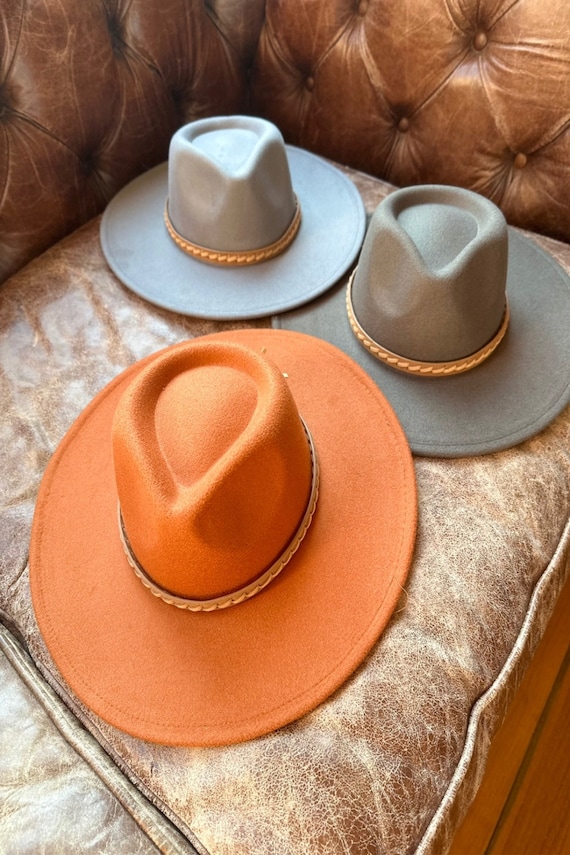 Vegan Felt Rancher Hat No Band Wide Brim Vegan Felt Rancher Hat - Womens Fedora Style with  main image 3