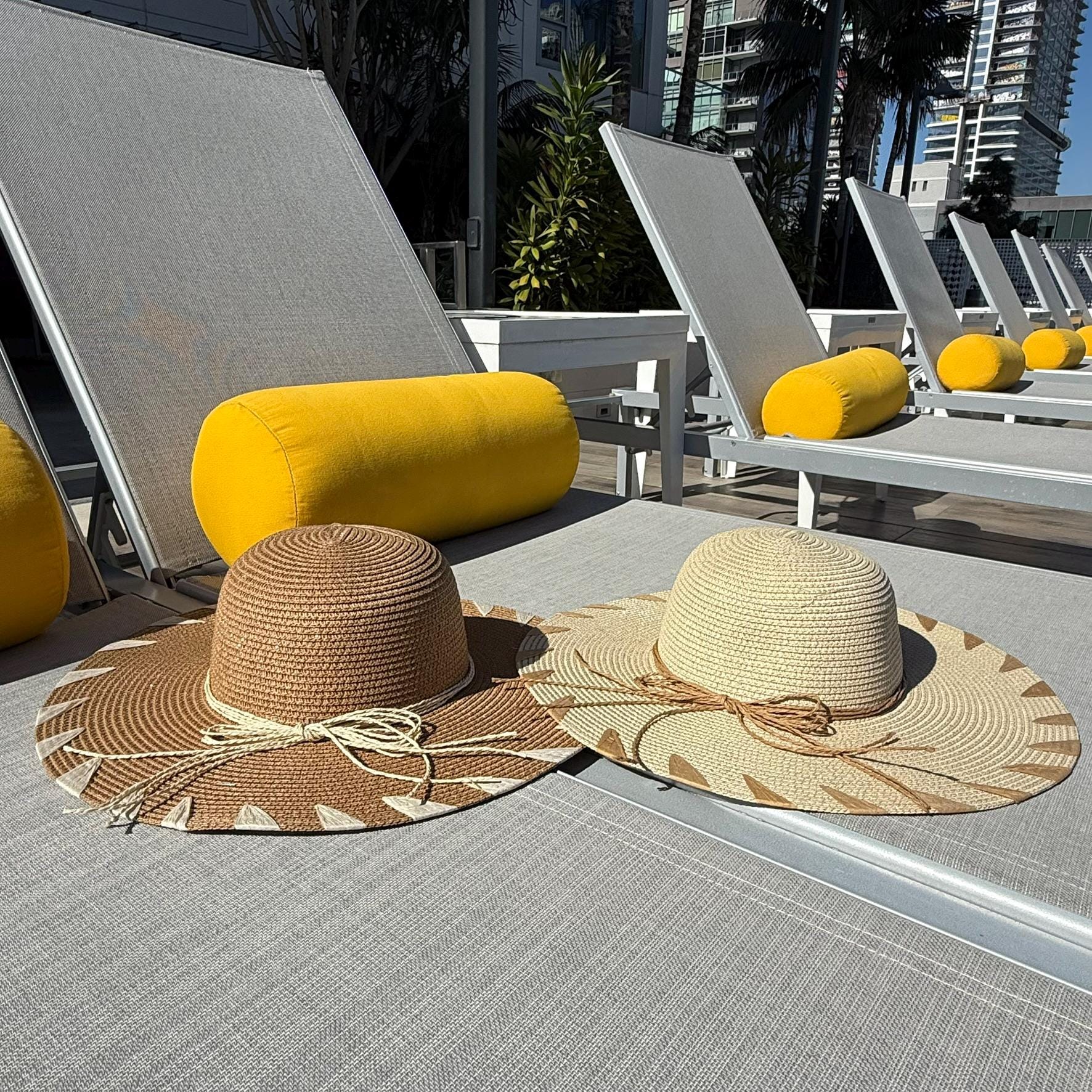 Women’s sun hat natural weave and colorful ribbon soft edge brim tassel details Colored Brim Sun Hat – JFH main image 3