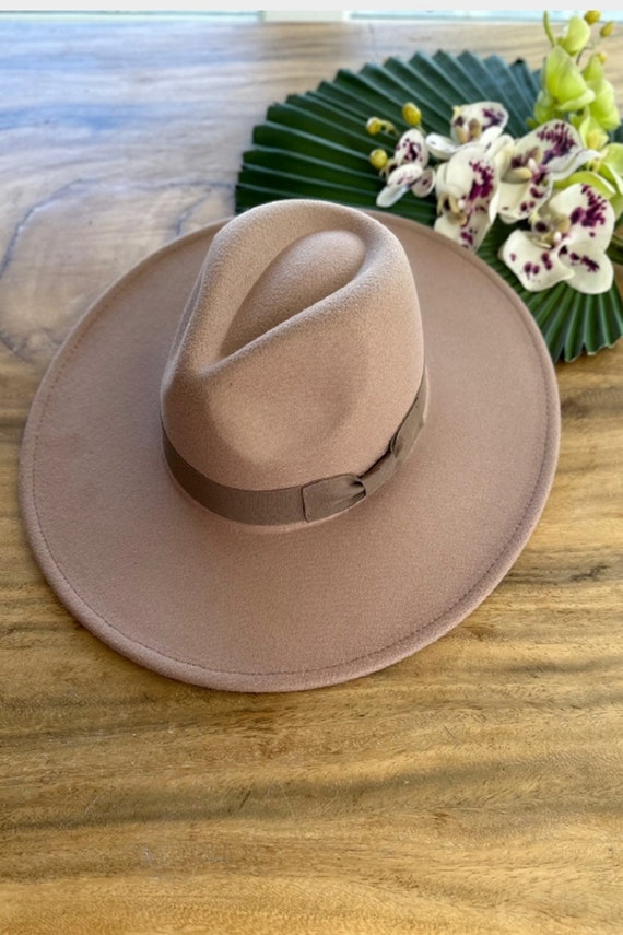 Vegan Felt Fedora Hat: Wide Brim Panama With Ribbon 