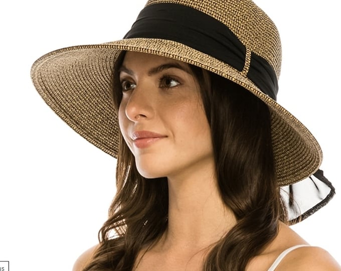 Asymmetrical Lampshade Straw Sun Hat: Women's Beach Hat with Ribbon Sash