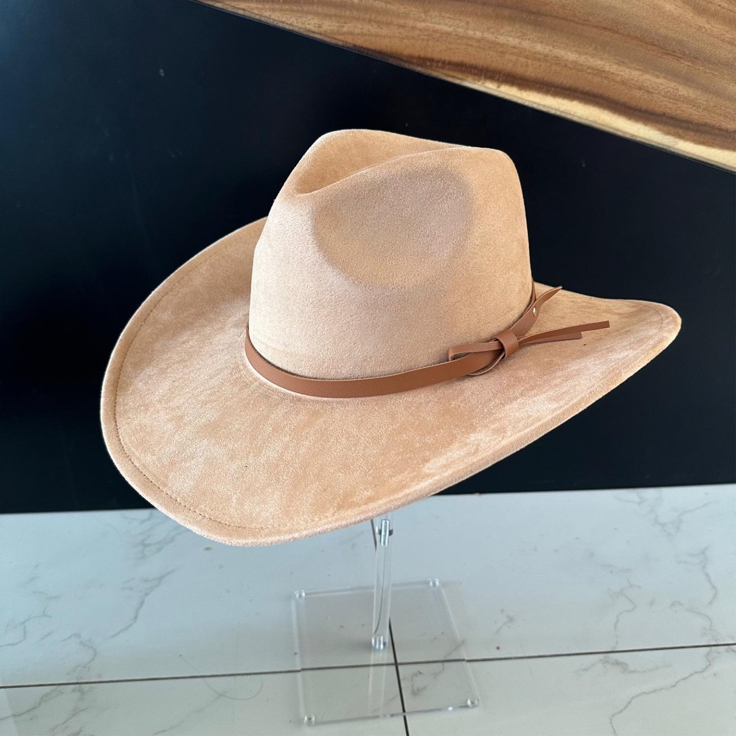 NEW Southwestern Cowhide Print Vegan Suede Leather Light Tan Brown Cowboy Hat Faux Suede Cowboy Hats - Etsy main image 2