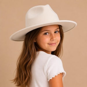 Kids Faux Felt Rancher Hat | Flat Brim | Adjustable Fit Ivory