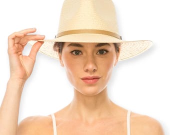 Ivory Toyo Straw Panama Hat: Handwoven Sun Hat with Vegan Leather