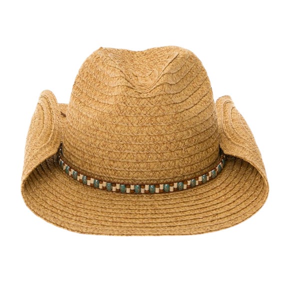 Straw Cowboy Hat with Beaded Trim Shapeable Brim for Sun Protection Straw Cowboy Hat: Beaded Trim, Shapeable Brim, Boho Western  main image 4