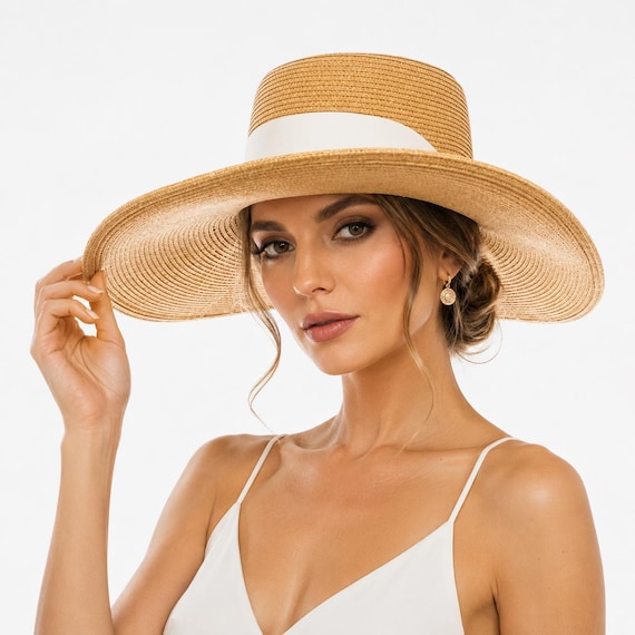 Straw Sun Hat with Grosgrain Band Bimmed Fedora Spencer Wide Brim - Straw Fedora Hat with Black Band | Lack  main image 3