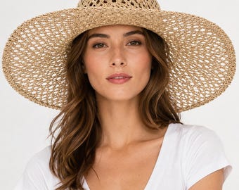 Handwoven Seagrass Straw Sun Hat: Wide Brim Beach Hat