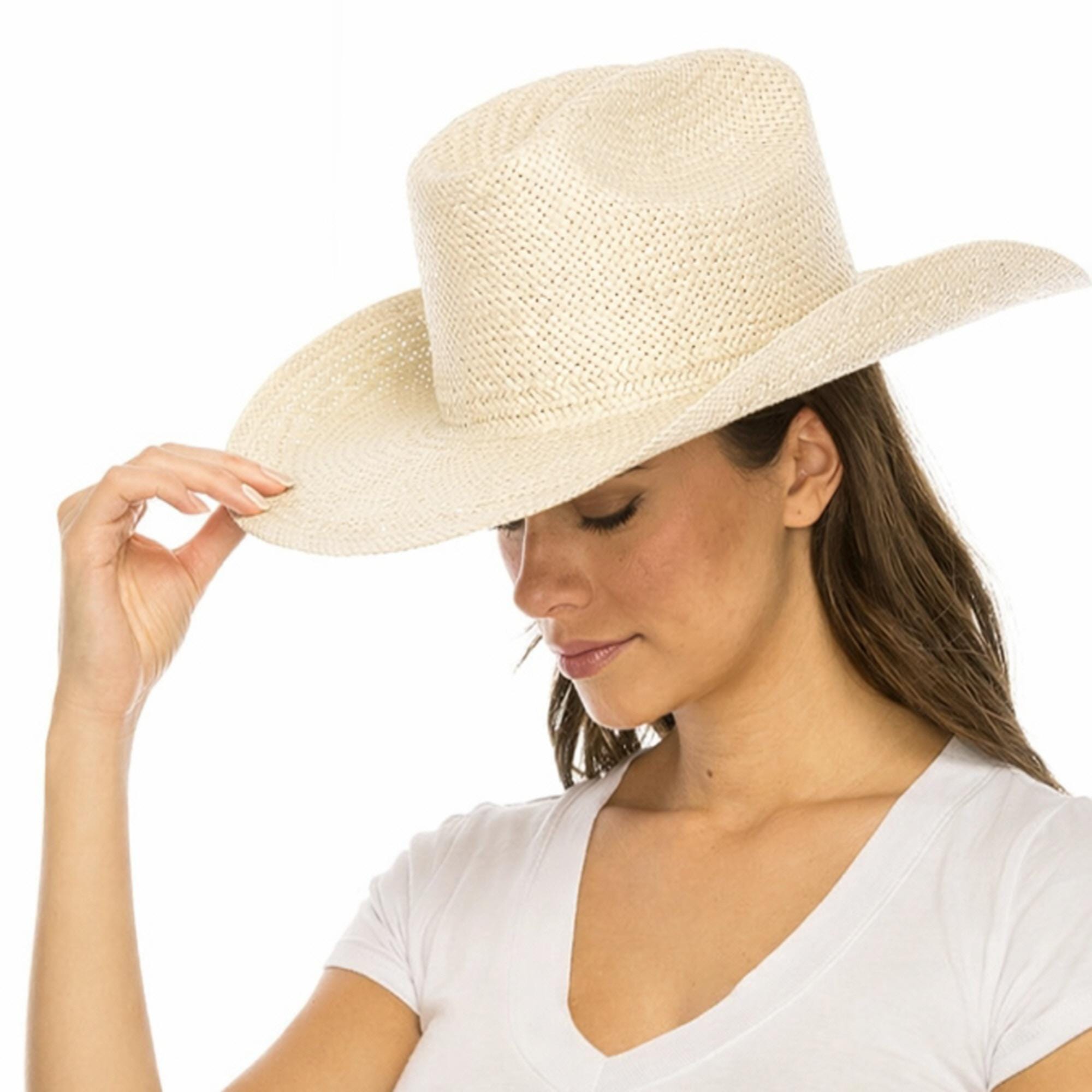Straw Cowgirl Cowboy Hat Wide Brim UPF50 Sun Hat Panama Travel Beach Bucket Paper Straw Fedora Hat Unisex Straw Cowboy Hat - Wide Brim  main image 3