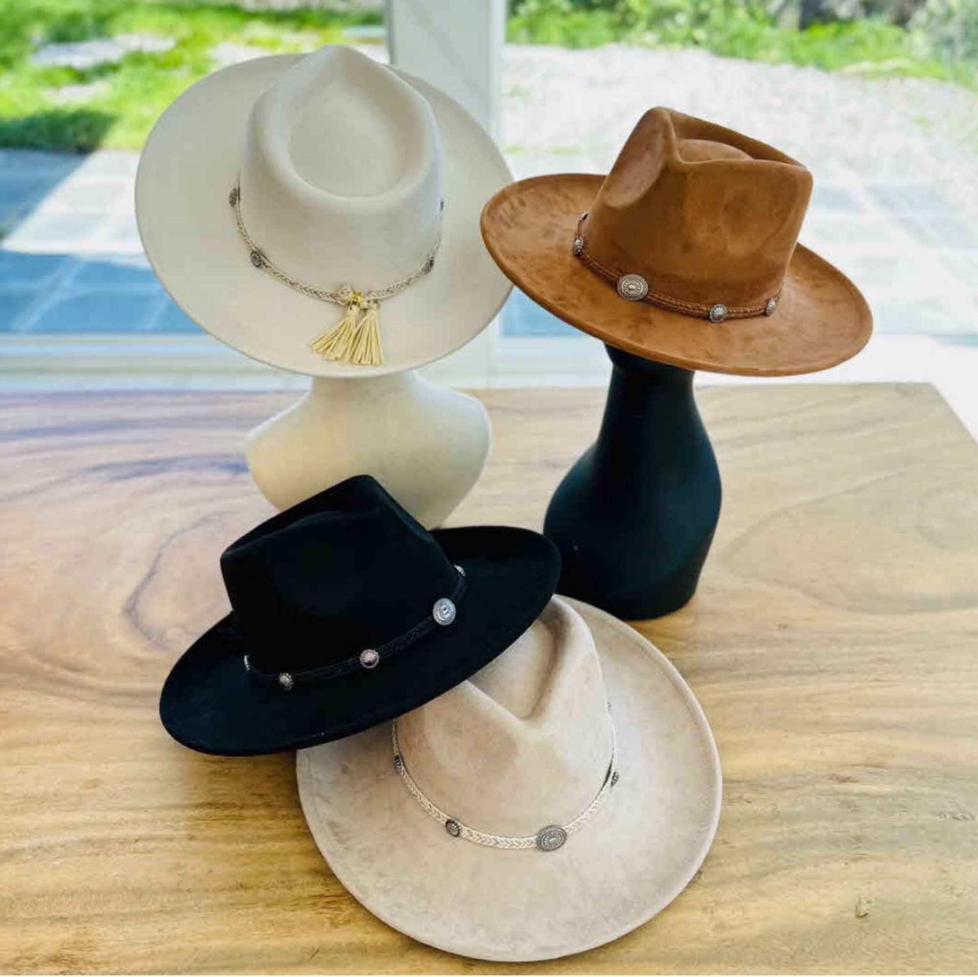 Suede Wide Brim Fedora Hat | Braided Chevron Tassel Strap  display picture 2