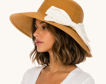 Wide Brim Sun Hat with Bow, Packable UPF 50 Beach Travel Hat