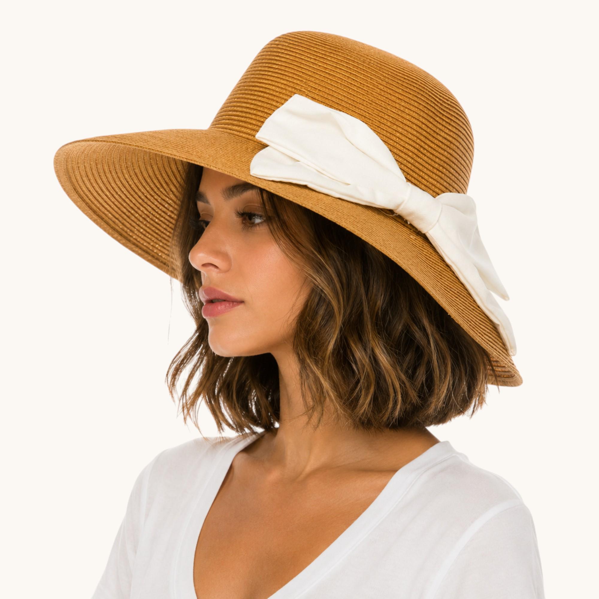 Wide Brim Sun Hat With Bow, Washable Foldable Beach Hat, UPF 