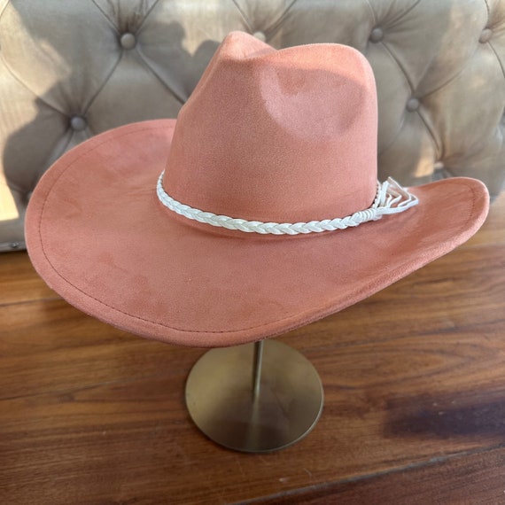 Vegan Suede Cowboy Hat: Wide Brim Cattleman Hat With Braided 