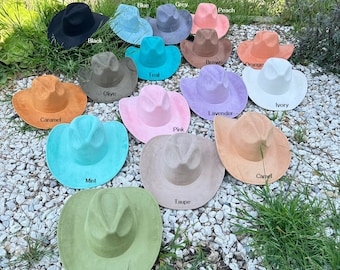 Vegan Suede Cowboy Hat – Wide Brim Fedora, Adjustable Fit (57cm)