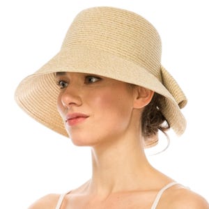 UPF 50+ Sun Hat: Packable Straw-Look Braid with Bow