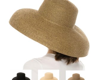 Women's Wide Brim Straw Sun Hat, UPF 50+ Floppy Beach Hat