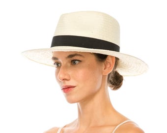Handwoven Toyo Straw Panama Hat: Women's Summer Hat with Black Grosgrain Band