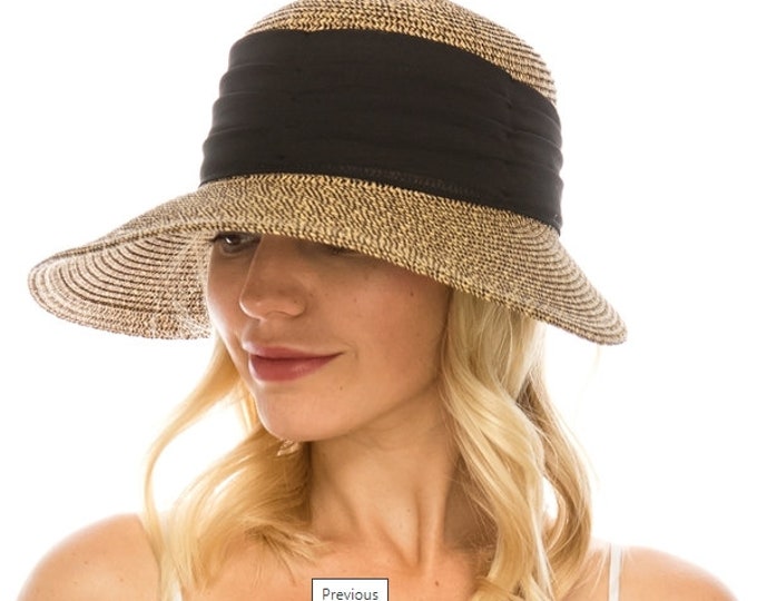 Backless sun hat with delicately pleated chiffon band, Beach Hat, Travel Hat, Sun Hat, UPF50+