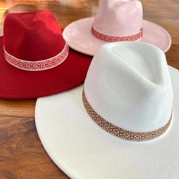 Wide Brim Fedora Hat: Vegan Felt With Jacquard Tape - Etsy display picture 2