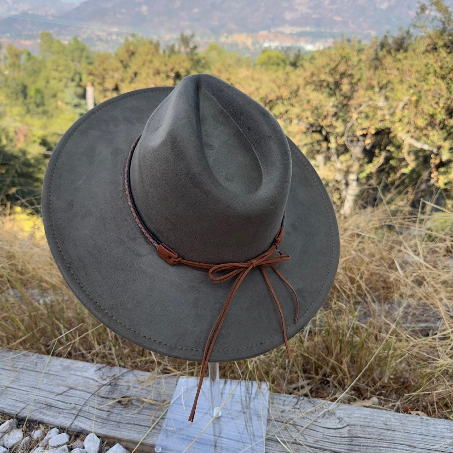 Flat Wide Brim Vegan Rancher Panama Hat Vegan Suede Rancher Hat main image 3