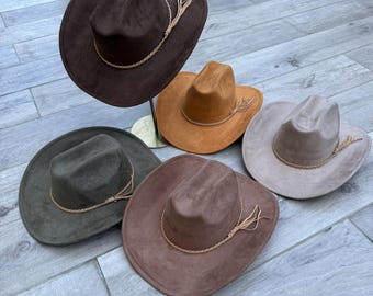 Vegan Suede Cowboy Hat: Cattleman Style, Adjustable Fit