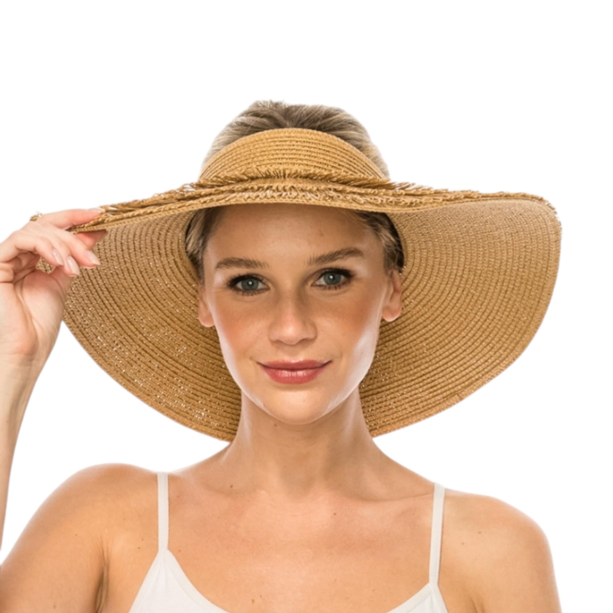 new! Fringed Straw Visor in Natural Tan Catalina Straw Visor | Premium Straw Visor | Hemlock Hat Co main image 2