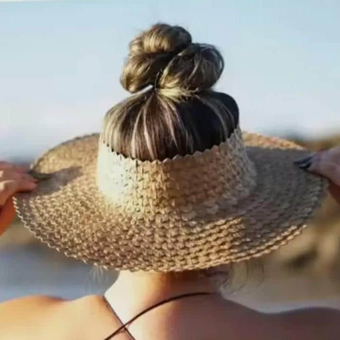 Handwoven Crownless Straw Visor Hat, Wide Brim Sun Hat for Women, Natural Summer Beach Hat, Foldable and Adjustable Fit