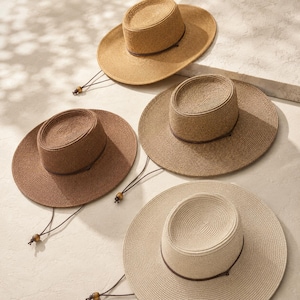 Wide Brim Boater Sun Hat with Chin Strap, UPF 50+ Straw Sun Hat, Womens Western Hat, Gambler Hat, Resort Beach Hat