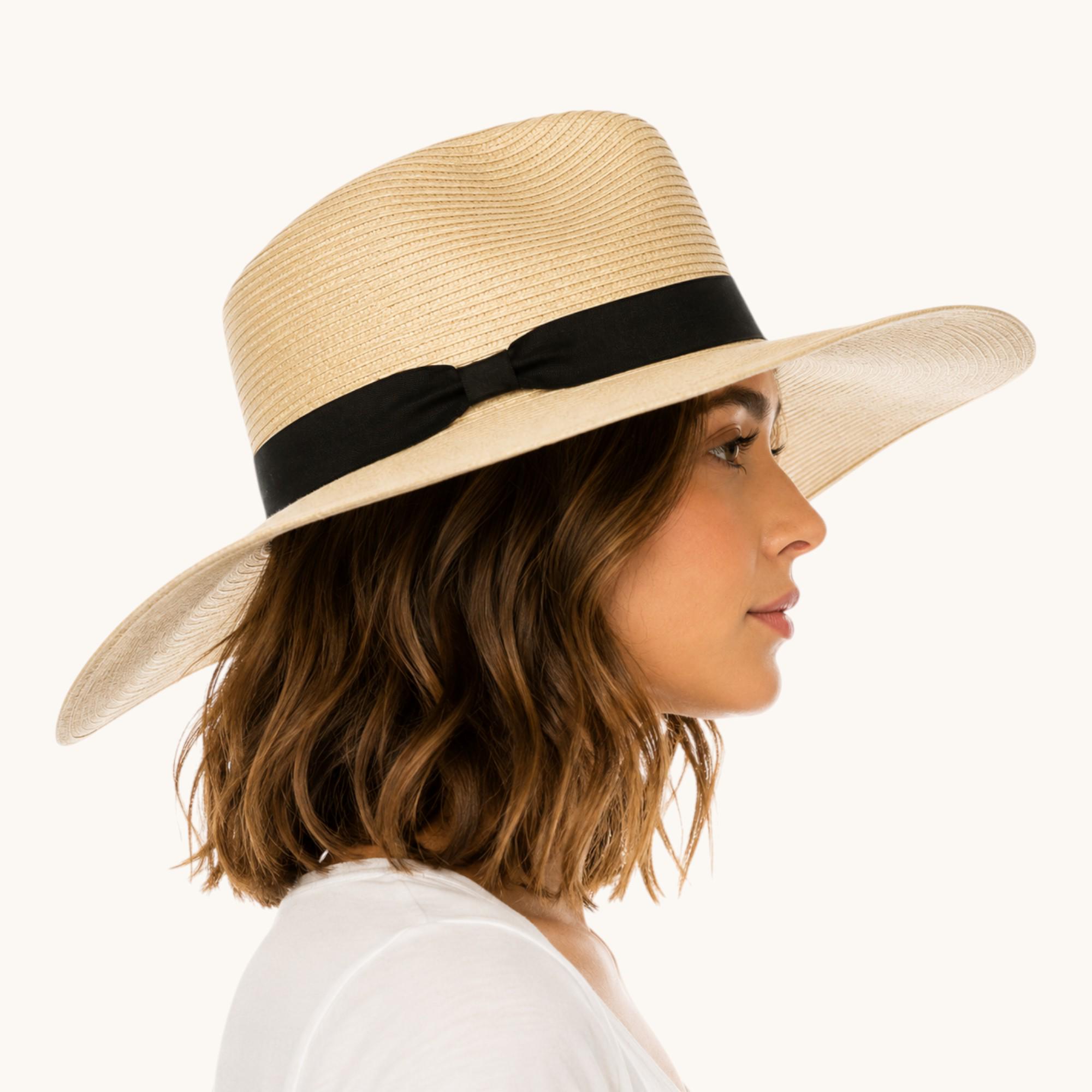 Wide Brim Fedora Hat, Packable Boho Beach Sun Hat (UPF 50+) 
