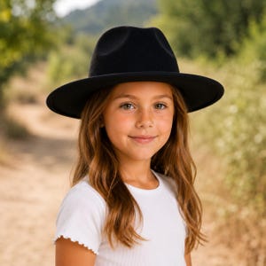 Kids Faux Felt Rancher Hat | Flat Brim | Adjustable Fit Black