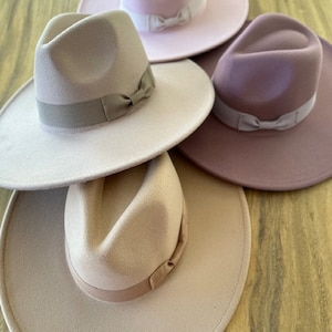 Vegan Felt Fedora Hat: Wide Brim Panama with Ribbon, Adjustable Fit