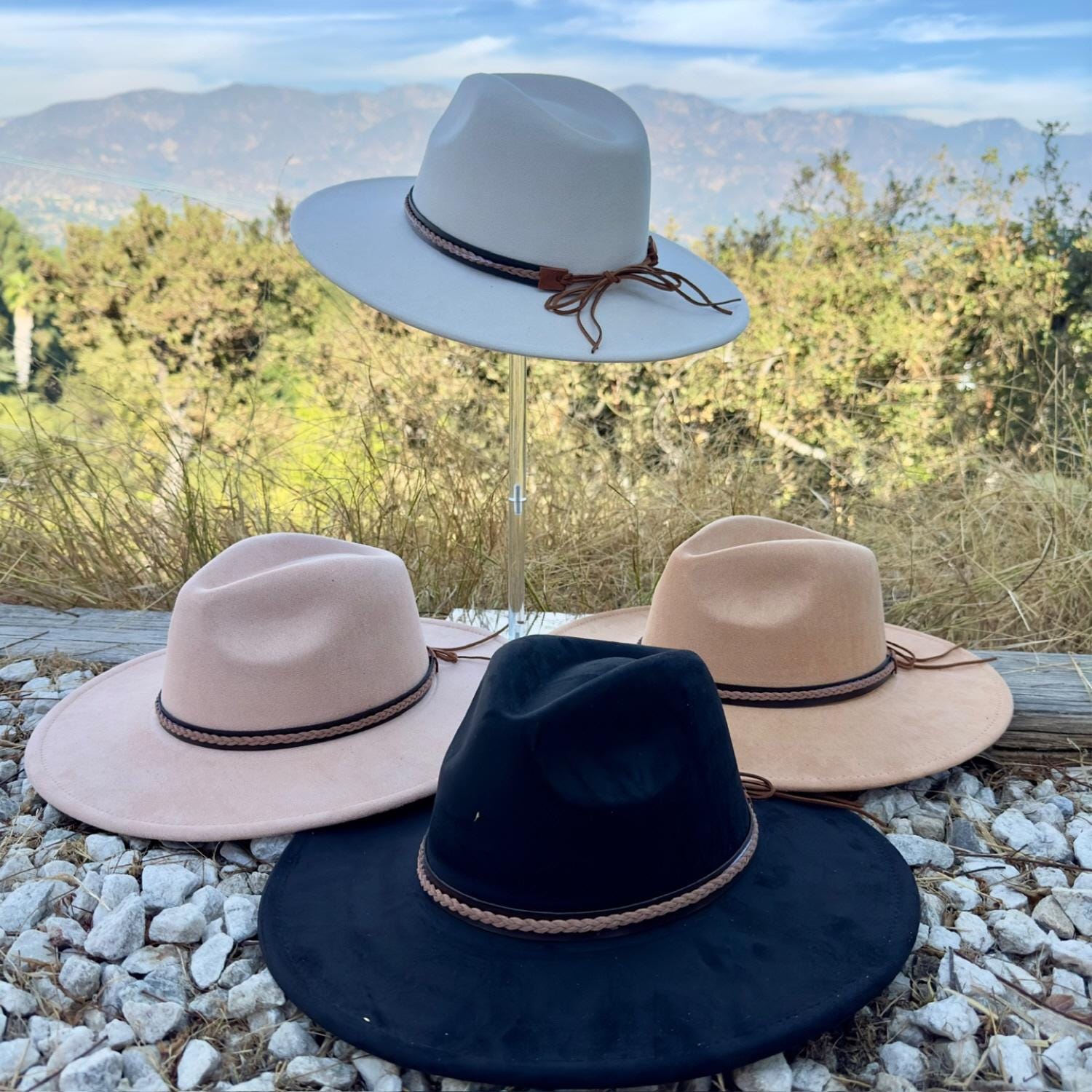 Flat Wide Brim Vegan Rancher Panama Hat Vegan Suede Rancher Hat main image 4