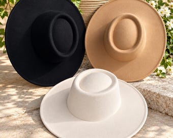 Vegan Felt Boater Hat | Wide Brim, Structured Fit (57cm)
