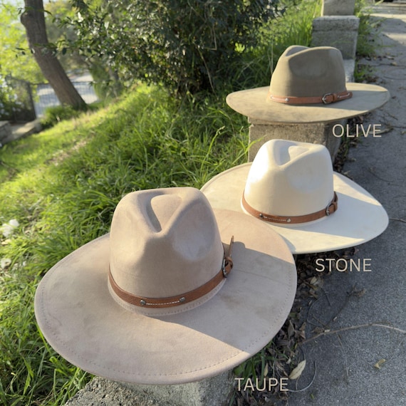 Vegan Suede Wide Brim Hat With Leather Belt | Flat Brim  display picture 1