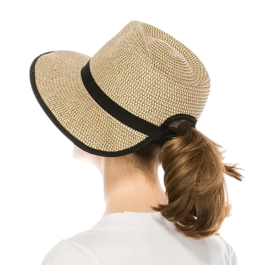 UPF 50+ Wide Brim Ponytail Fedora - Packable Sun Hat for Tennis Travel Amazon.com: UPF 50+Womens Sun Hat UV Protection Hiking  main image 2