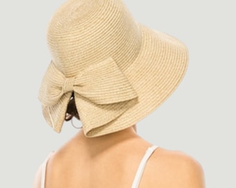 Packable Washable Sun Hat, Split Back Bow Hat, Foldable Wide Brim Beach Hat, Travel Summer Hat