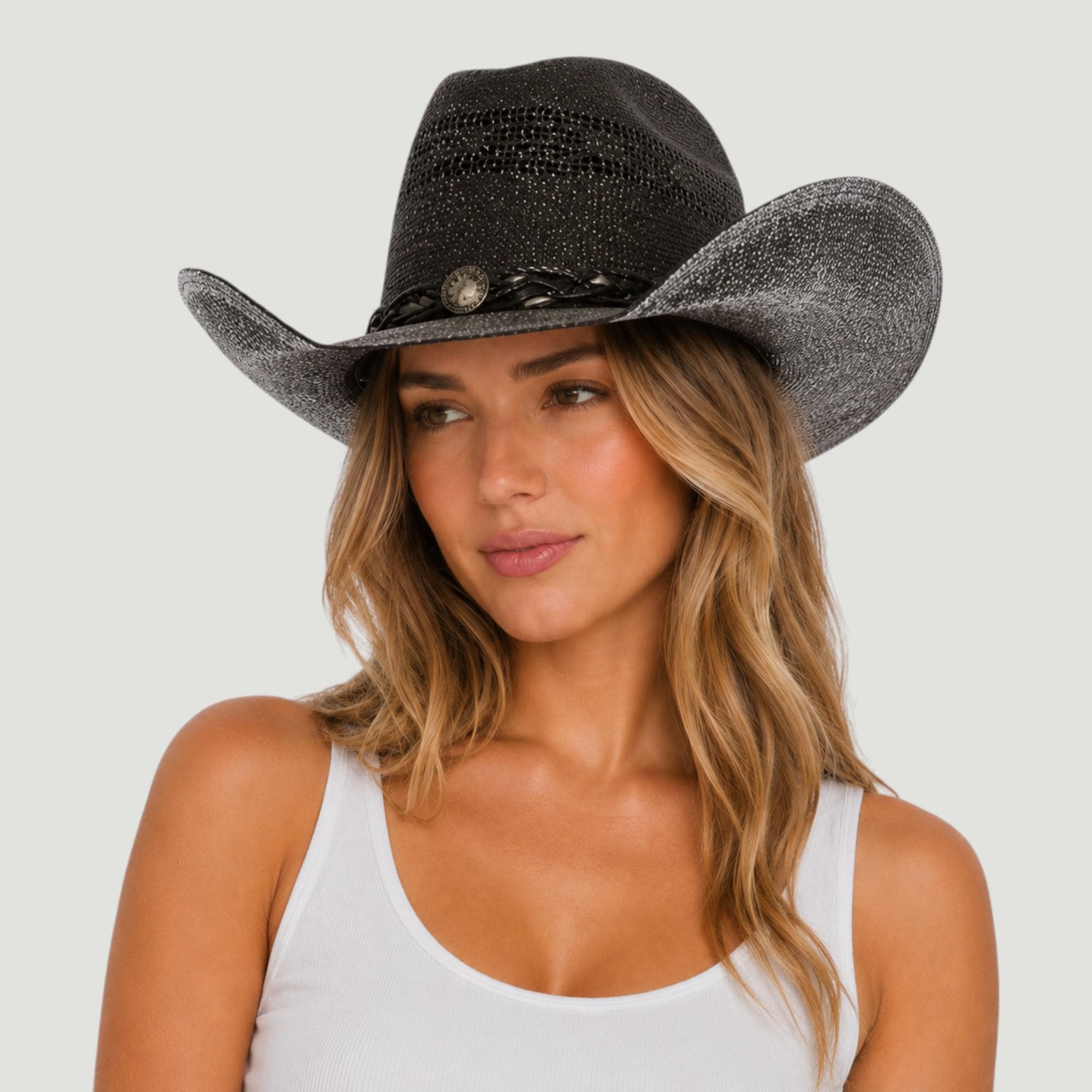 Black Stained Woven Straw Cowboy Hat With Shapeable Brim - Etsy