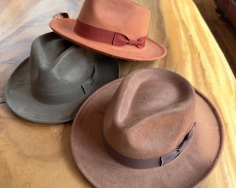 Vegan Suede Rancher Hat | Flat Brim, Ribbon Band, Adjustable Fit